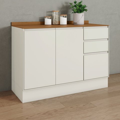 Balcão Pia com Tampo 120cm 3 Portas 2 Gavetas MDF Fineze Bege/Areia/Cinamomo
