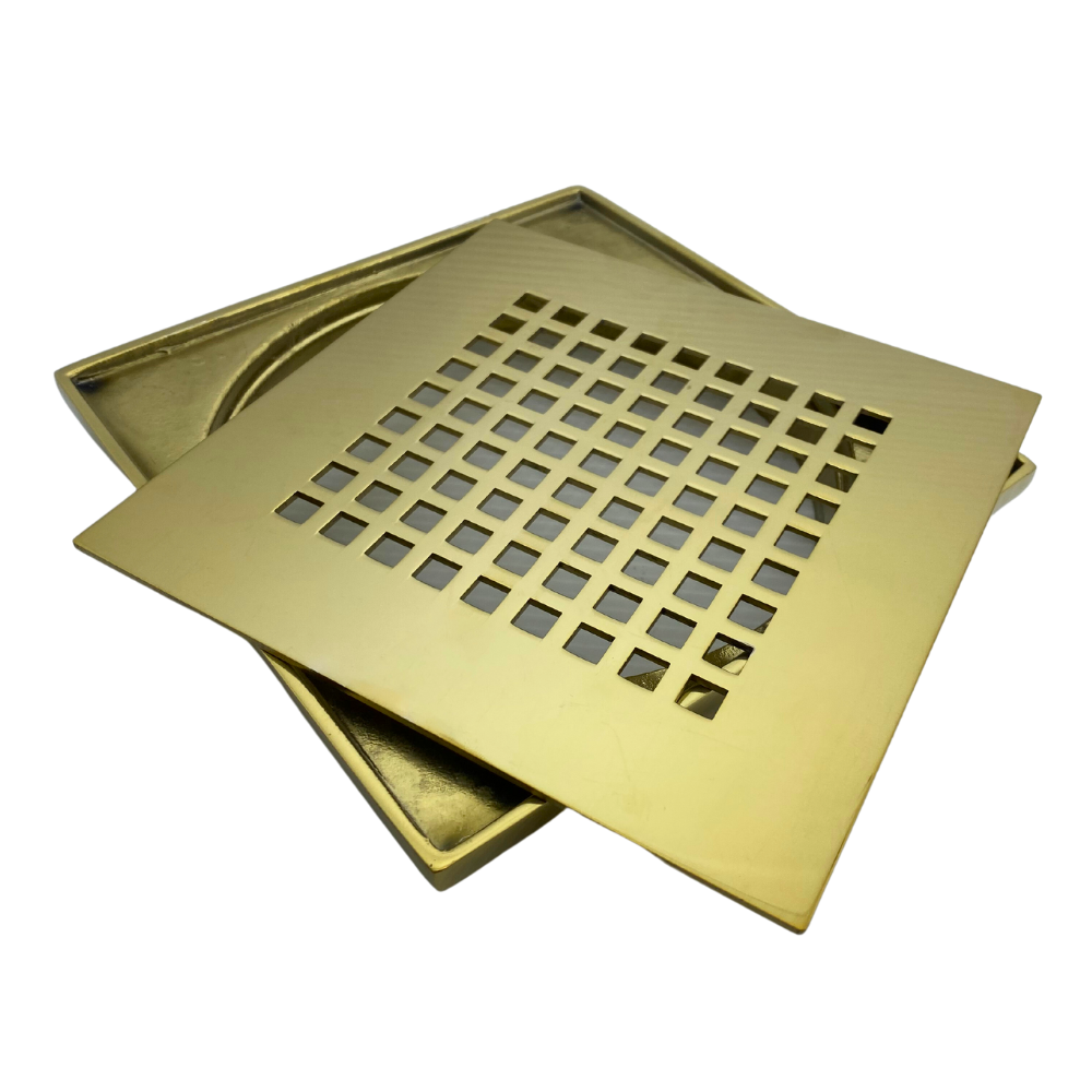 Ralo Dourado Quadriculado Gold com Base Porta Grelha 15x15 - By Fineza - 3