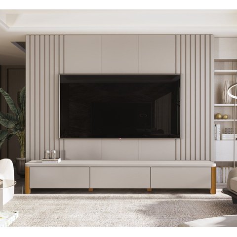 Rack Monaco com Painel Sierra para TV até 75 Polegadas 3 Gavetas Ripado MDF/MDP Pés em Madeira
