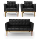 Ver imagem 2 de Conjunto 2 Poltronas e 1 Namoradeira Decorativa Karen Pés Fixo em Madeira Castanho Pu Preto Brilho G