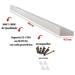 Prateleira para CDs DVDs coleção MDF Branco 8 peças 90cm - 3