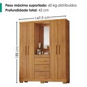 Ver imagem 4 de Guarda Roupa Casal Lyon 4 Portas de Bater 3 Gavetas MDF MDP Cedro Milani Movelaria