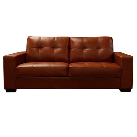 Sofá de Couro 3 Lugares Londres 206cm M06 Cor Conhaque com Brilho 457 - ADJ DECOR