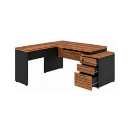 Mesa de Escritório em L Diretor 1,92 x 1,60 Tampo 40mm com Gaveteiro – Nogal Sevilha / Preto - 1 Mesa de Escritório em L Diretor 1,92 x 1,60 Tampo 40mm com Gaveteiro – Nogal Sevilha / Preto - 1