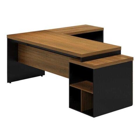 Mesa Pedestal com L - 1,92x1,60M - Webstart - Nogal Sevilha/Preto