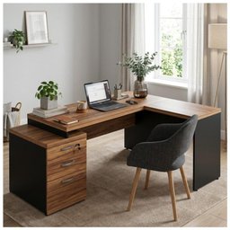 Mesa de Escritório em L Diretor 1,92 x 1,60 Tampo 40mm com Gaveteiro – Nogal Sevilha / Preto - 6 Mesa de Escritório em L Diretor 1,92 x 1,60 Tampo 40mm com Gaveteiro – Nogal Sevilha / Preto - 6