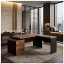 Ver mais imagens de Mesa de Escritório em L Diretor 1,92 x 1,60 Tampo 40mm com Gaveteiro – Nogal Sevilha / Preto