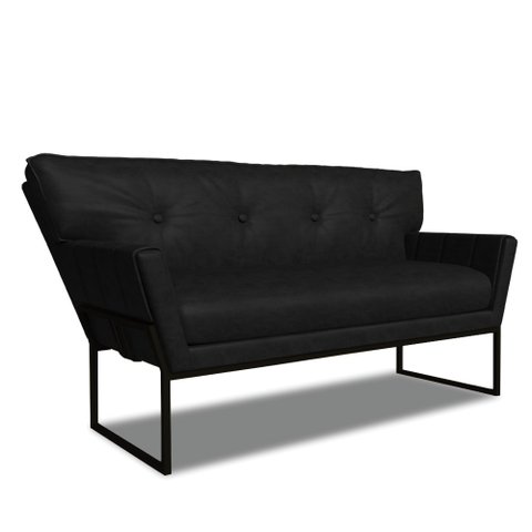 Sofá Namoradeira 2 Lug Industrial Pto Anitta Sintético Pu Preto D03 - D'Rossi