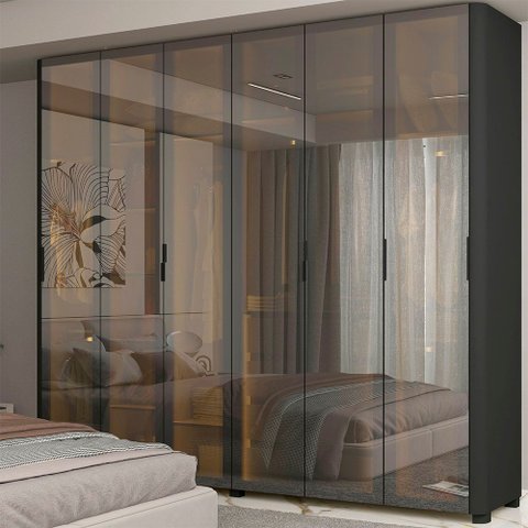 Guarda Roupa Reflecta 6 Portas LED Preto - Gelius