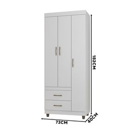 Roupeiro Solteiro 3 Portas 2 Gavetas Branco 2232-50 Araplac - 4