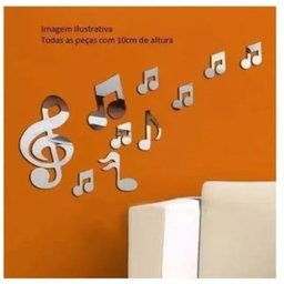Espelho Decorativo Prata Notas Musicais 10cm Kit 10 Peças - 1