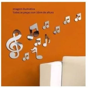 Espelho Decorativo Prata Notas Musicais 10cm Kit 10 Peças