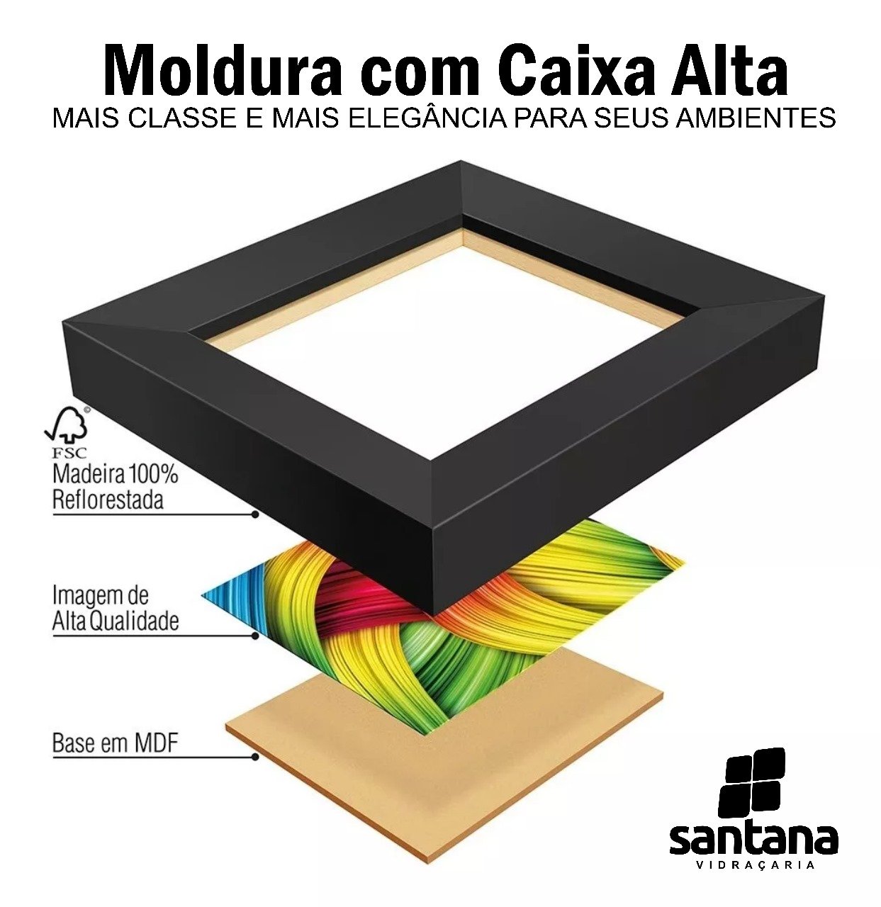 Quadro Decorativo Moldura Cristo Redentor Rio 120x80 - Preto - 2