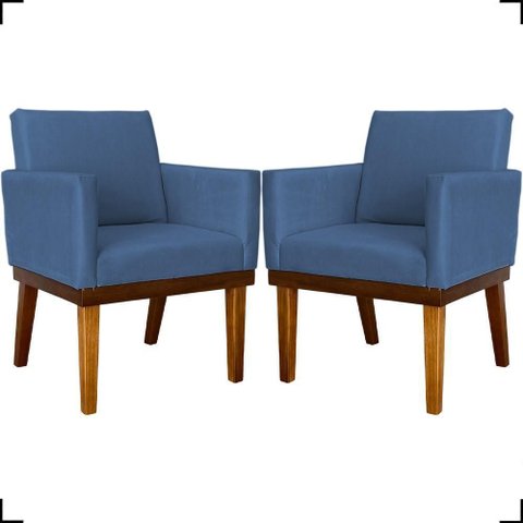 Kit 2 Poltronas Decorativa para Sala Recepção Consultório Escritório Base em Madeira Divine