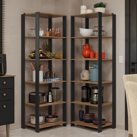 Armário Estante Multiuso Organizador de Canto 10 Prateleiras 118cm Rustic Preto Madesa