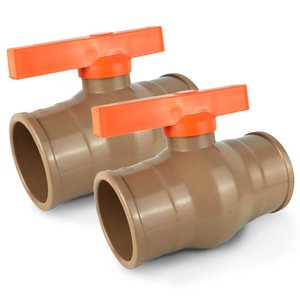 2x Registro Esfera Soldável Pvc 32mm (1) Marrom Cola