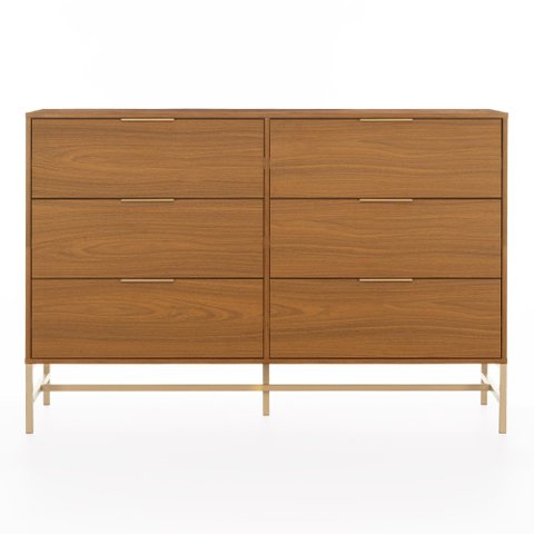 Cômoda Square para Quarto Grande 6 Gavetas Pés de Metal 138cm Louro Freijó  Casavee