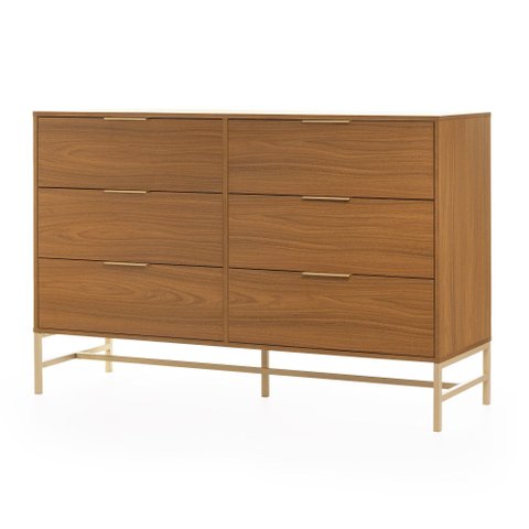 Cômoda Square para Quarto Grande 6 Gavetas Pés de Metal 138cm Louro Freijó  Casavee