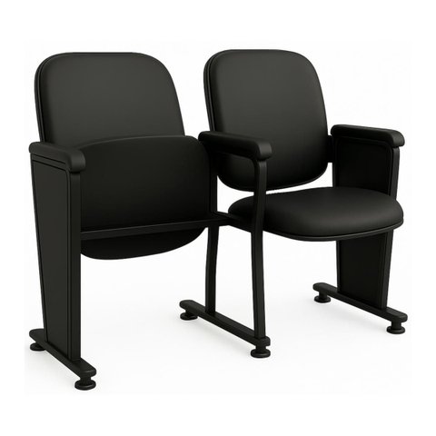 Poltrona Auditório Rebatível 02 Lugares – Linha Premium - Corino Preto - 38102