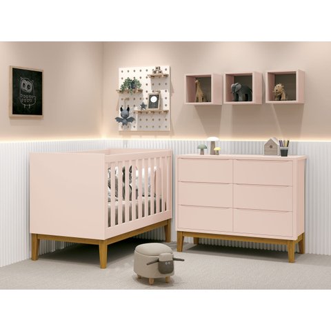 Jogo de Quarto para Bebê Classic New Rosa Fosco com Madeira - Reller