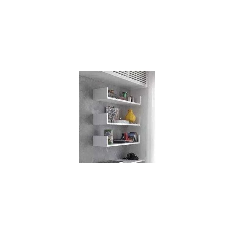 Trio Prateleiras U 60x15 Mdf 15mm Branco Nicho Livros