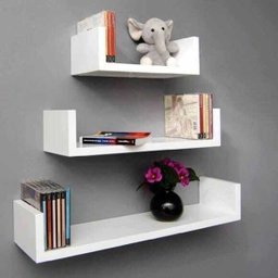 Kit 3 prateleiras U para livros, decoração MDF Branco - 2