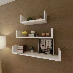 Kit 3 prateleiras U para livros, decoração MDF Branco