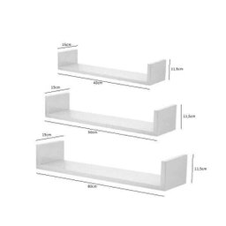 Kit 3 prateleiras U para livros, decoração MDF Branco - 3