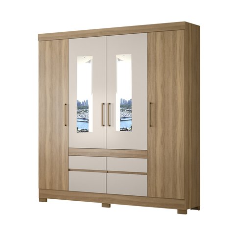 Guarda Roupa Casal Espelho Bilbao 4 Porta 4 Gavetas Amendola