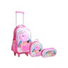 Kit Mochila Rodinhas e Alças + Estojo + Lancheira Flamingo Feminina Poliester + Pvc 16" Yepp Rainbow - 4