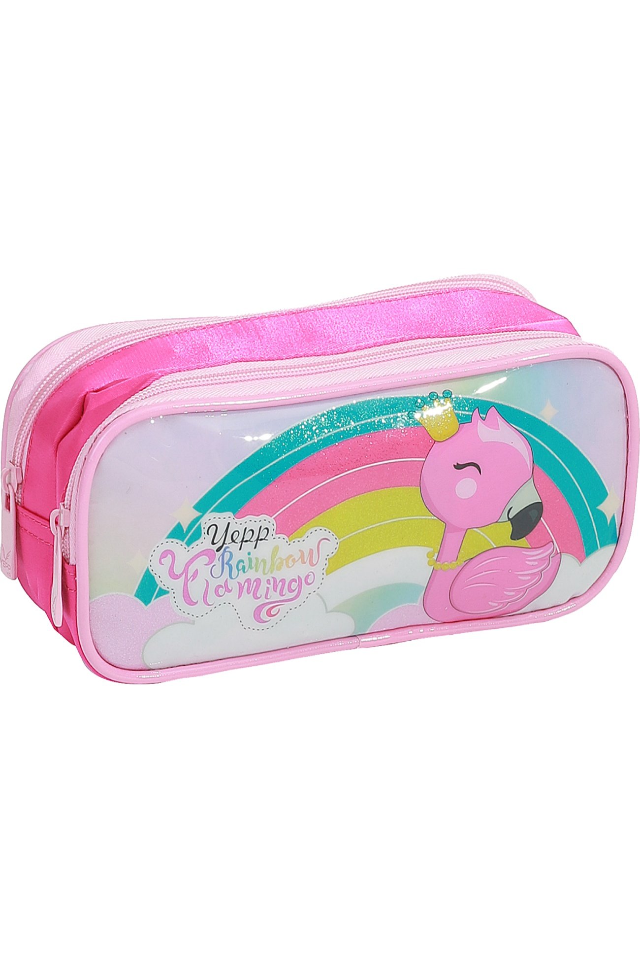 Kit Mochila Rodinhas e Alças + Estojo + Lancheira Flamingo Feminina Poliester + Pvc 16" Yepp Rainbow - 2