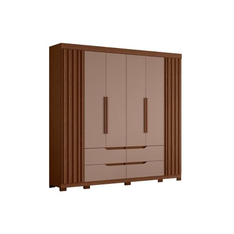 Guarda Roupa Doble Casal Quarto com 6 Portas e 4 Gavetas Nogueira/cappucino