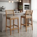 Ver imagem 6 de Kit 2 Banquetas Alta com Encosto Oliva Madeira Maciça Tauari Linho Bege Natuem