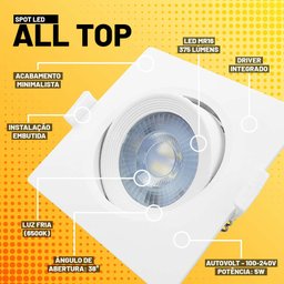 Spot Led Taschibra Alltop 5w Quadrado Embutir Mr16 38° - Luz Fria 6500k - 2