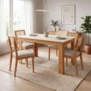 Ver imagem 1 de Mesa Jantar Retangular 1,40m x 0,90m com 4 Cadeiras Estofadas Encosto Tela Palha 100% MDF Dalla