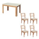 Ver imagem 2 de Mesa Jantar Retangular 1,40m x 0,90m com 4 Cadeiras Estofadas Encosto Tela Palha 100% MDF Dalla