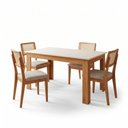 Ver imagem 7 de Mesa Jantar Retangular 1,40m x 0,90m com 4 Cadeiras Estofadas Encosto Tela Palha 100% MDF Dalla