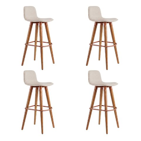 Kit 4 Banquetas Linea Alta Luxo Aço Cobre Assento Linho para Cozinha Americana Moderna - Cobre/Palha