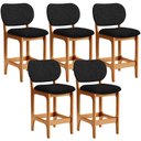 Ver imagem 1 de Kit 05 Banquetas Baixa Bar Cozinha E Sala De Jantar Fixa Betta L02 Imbuia Linho Chumbo - Lyam Decor