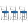 Kit 3 Banquetas Baixas Prata com Encosto Assento Azul - 1