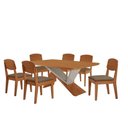 Ver imagem 2 de Mesa de Jantar Yasmin Tampo Laminado Canto Copo e 6 Cadeiras Veludo Capuccino/Naturale/Off White