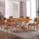 Ver imagem 1 de Mesa de Jantar Yasmin Tampo Laminado Canto Copo e 6 Cadeiras Veludo Capuccino/Naturale/Off White