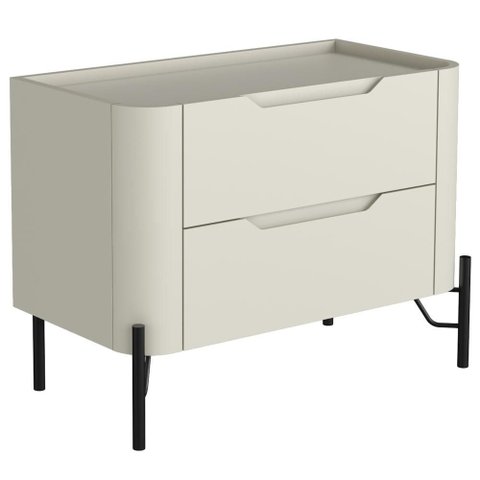 Mesa de Cabeceira Orgânica 2 Gavetas Pés Industrial Preto Bliss I03 Luna - Lyam Decor