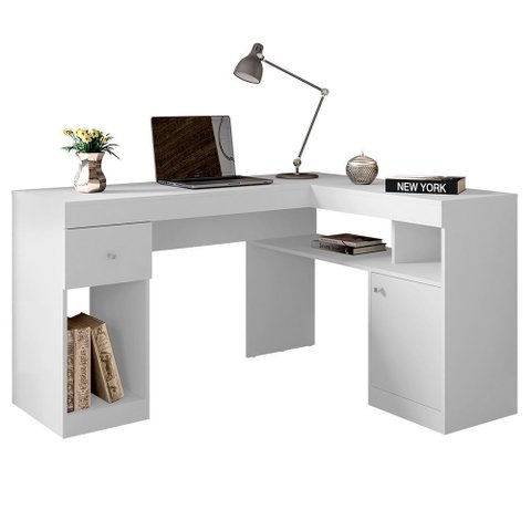 Mesa De Computador Com Porta E Gaveta Nilo Branco Fosco