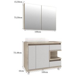 Gabinete para Banheiro com Cuba e Armário com Espelho 100cm Malbec Móveis Bosi - 3