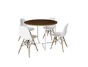 Ver imagem 2 de Mesa Industrial Base Ferro Branco em V Tampo 110cm Amêndoa 4 Cadeiras Eames Madeira Assento Branco