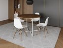 Ver imagem 1 de Mesa Industrial Base Ferro Branco em V Tampo 110cm Amêndoa 4 Cadeiras Eames Madeira Assento Branco