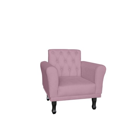 Poltrona Decorativa Classic Suede Rosê Pés Madeira Ms Decor