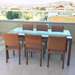 Jogo de Mesa de Jantar Retangular com 6 Cadeiras de Alumínio Área Externa