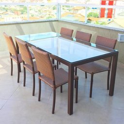 Jogo de Mesa de Jantar Retangular com 6 Cadeiras de Alumínio Área Externa - 2